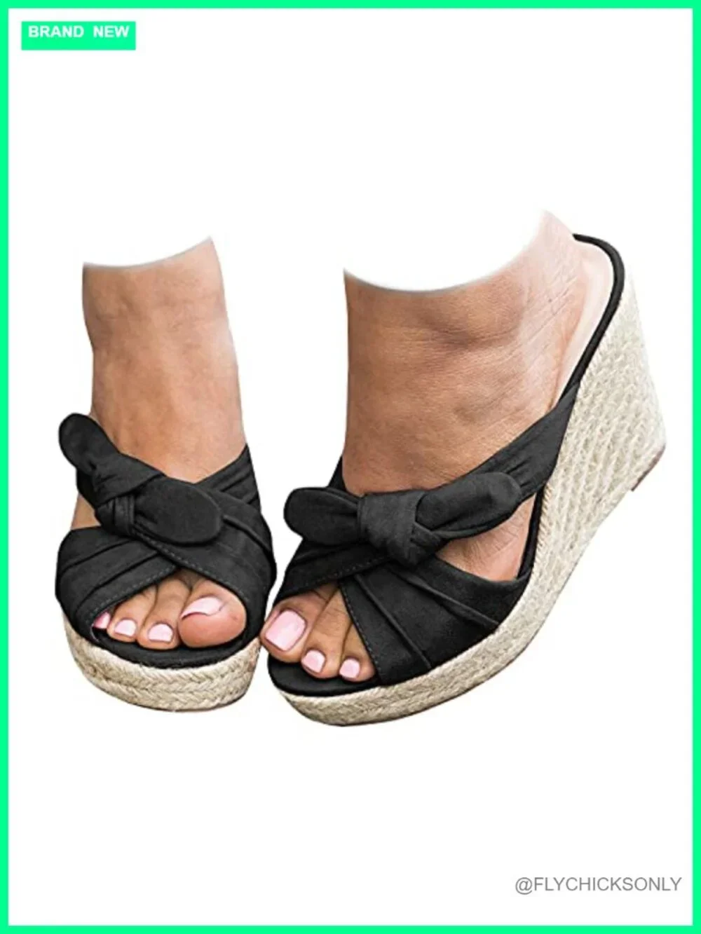 Faux Suede Espadrilles Wedge Sandals Slides Mules Platform Bow Knot